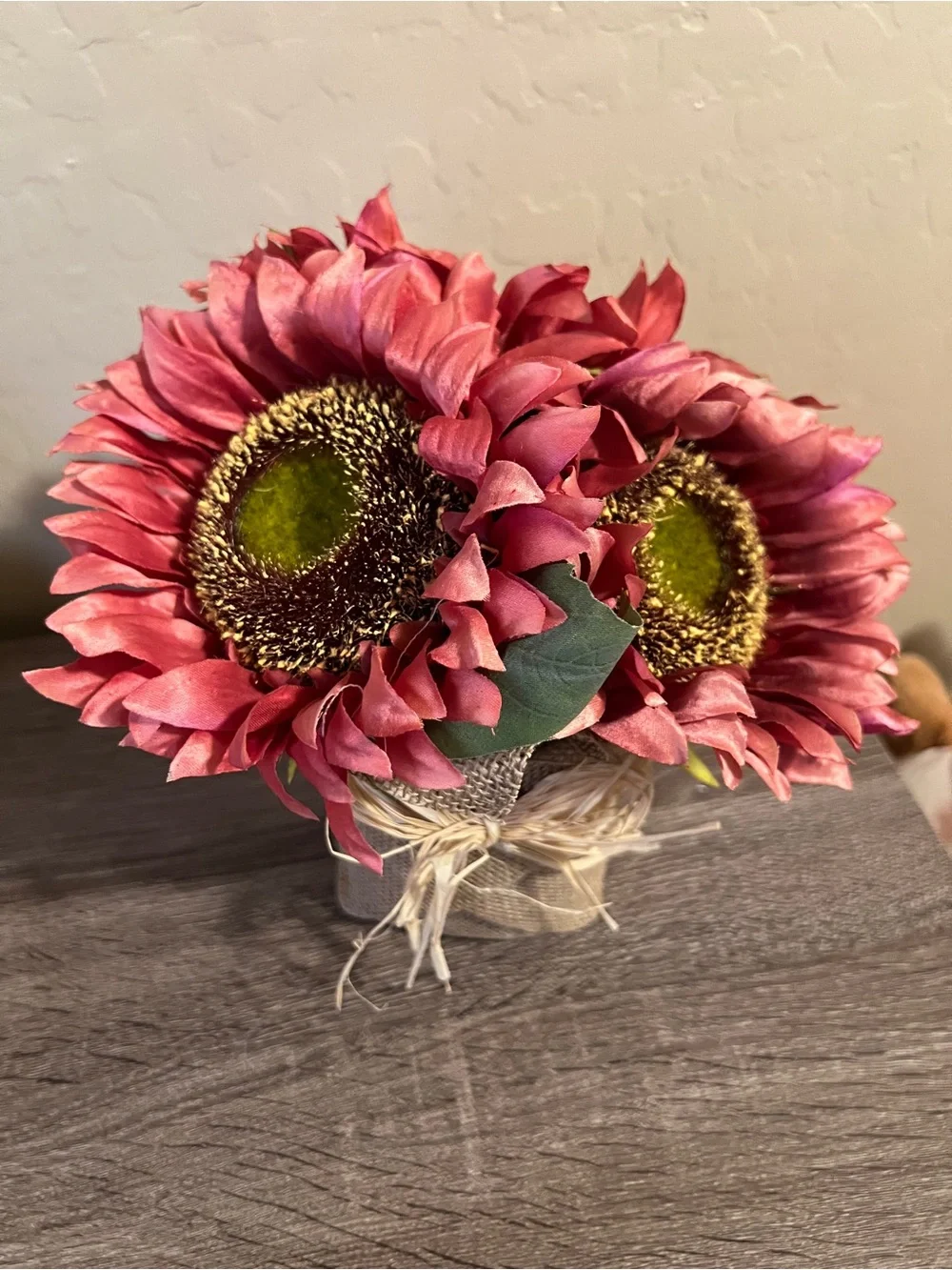Sunflower Pink Bouquet Burlap Straw Fall Potted Homegoods NWT